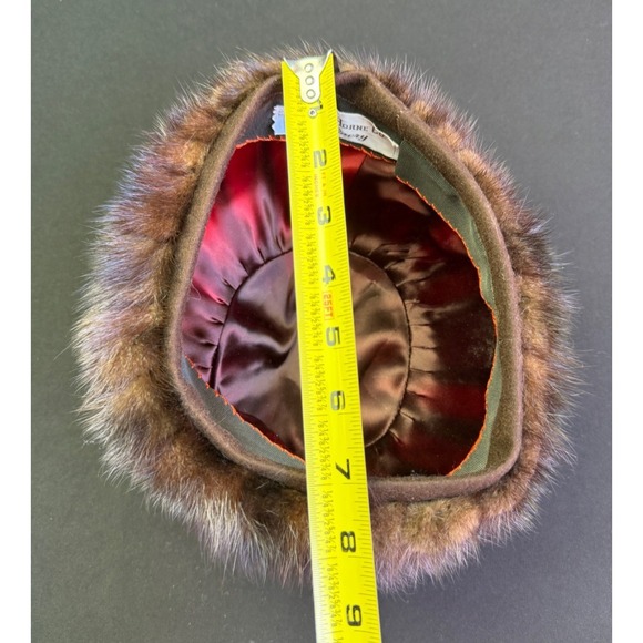 Vintage Real Mink Fur Pillbox Hat Brown Satin Lined Joseph Horne Millinery 50s main image 13